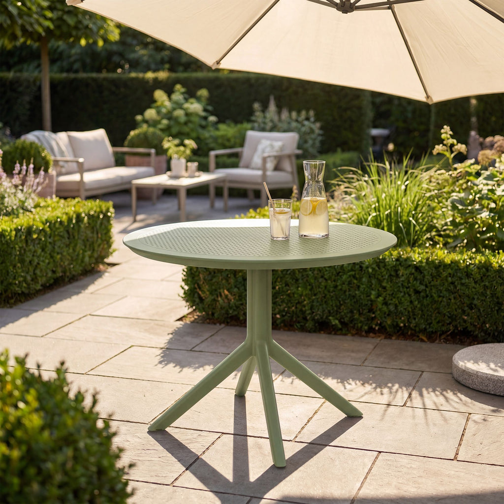 Moderne ronde tuin tafel voor buiten van duurzaam kunststof 105 cm - meerdere kleuren