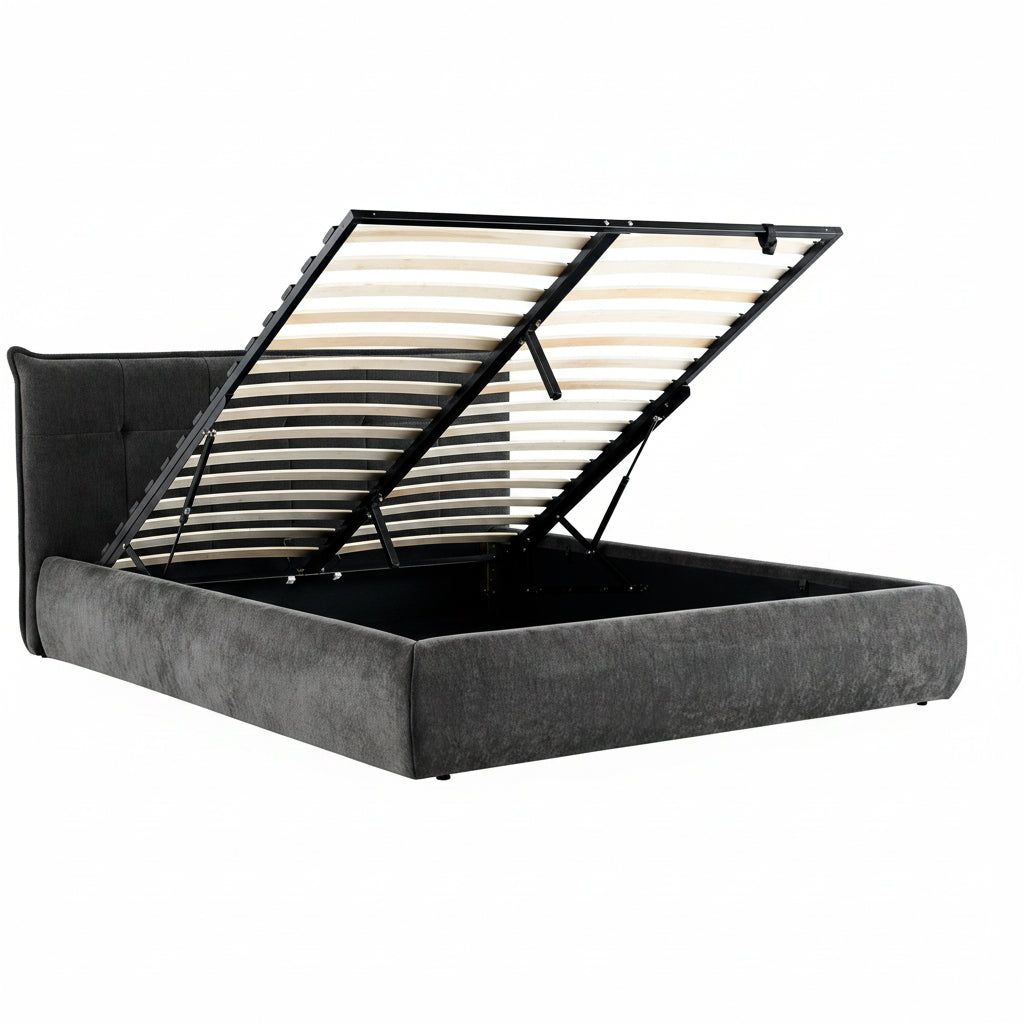 Moderne bedframe gestoffeeerd met mechanische voor opbergruimte 160x200 cm - crème of grijs