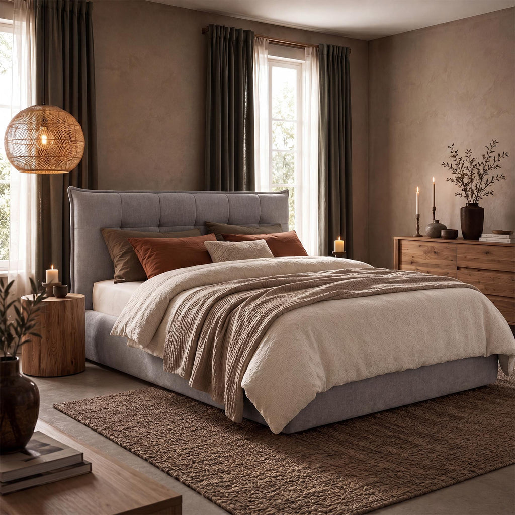 Moderne bedframe gestoffeeerd met mechanische voor opbergruimte 160x200 cm - crème of grijs