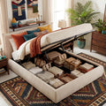 Moderne bedframe gestoffeeerd met mechanische voor opbergruimte 160x200 cm - crème of grijs
