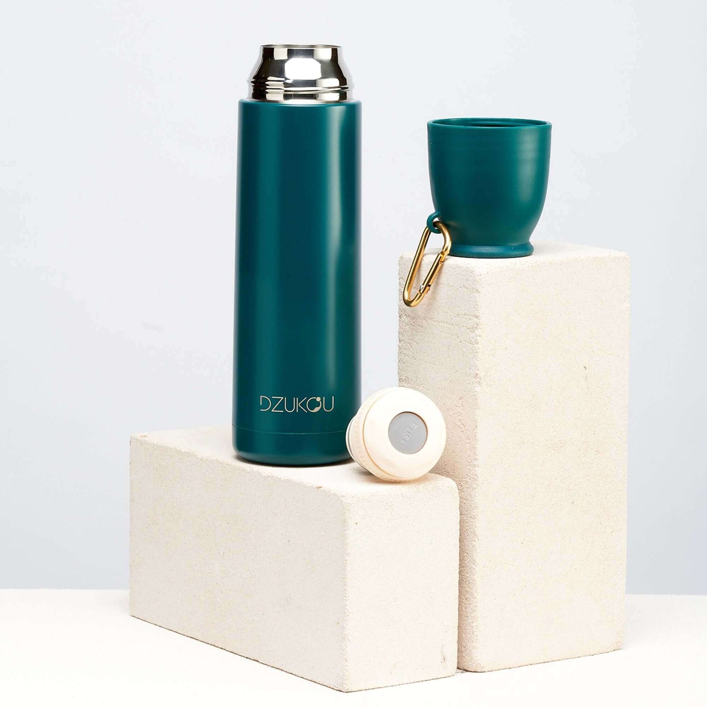 Thermos fles roestvrij staal met drukknop 350 ml - donker groen of zwart