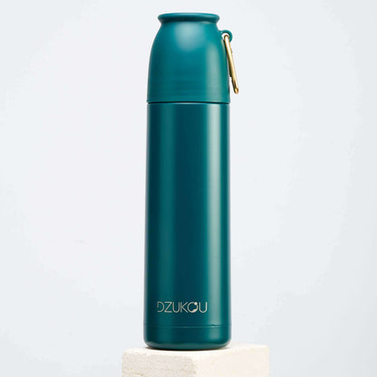 Thermos fles roestvrij staal met drukknop 350 ml - donker groen of zwart