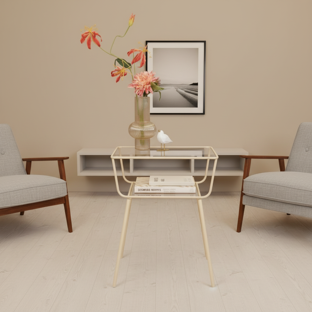 Design bijzettafel metaal en glas - zand