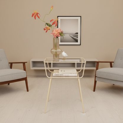 Design bijzettafel metaal en glas - zand