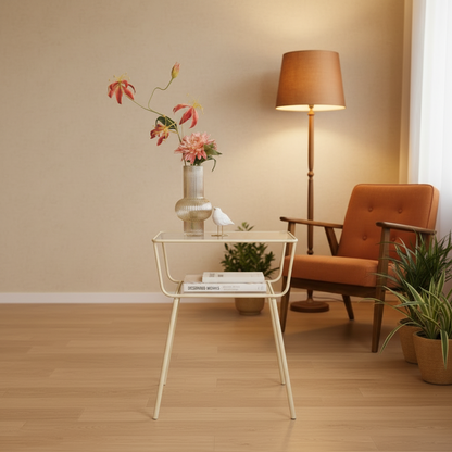 Design bijzettafel metaal en glas - zand