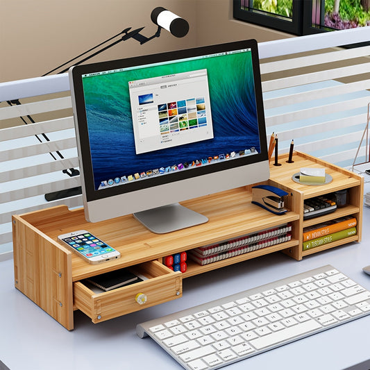 Wood Monitor Stand with Drawer & Keyboard Tray-1