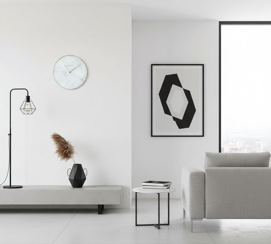 Wandklok marble glas rond Ø 40 cm - wit en grijs blauw