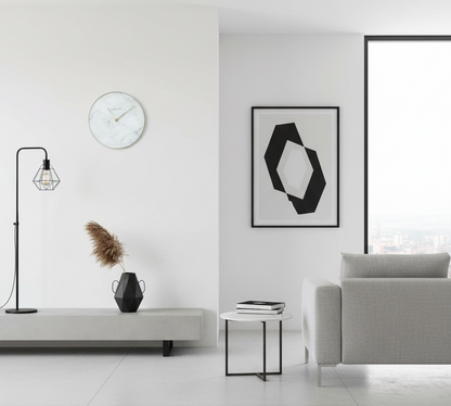 Wandklok marble glas rond Ø 40 cm - wit en grijs blauw