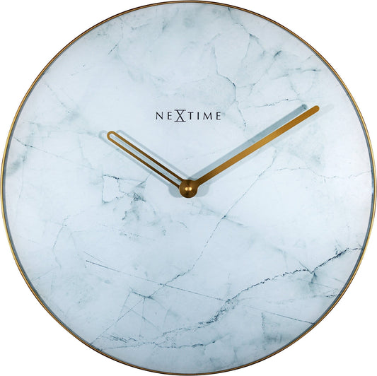 Wandklok marble glas rond Ø 40 cm - wit en grijs blauw