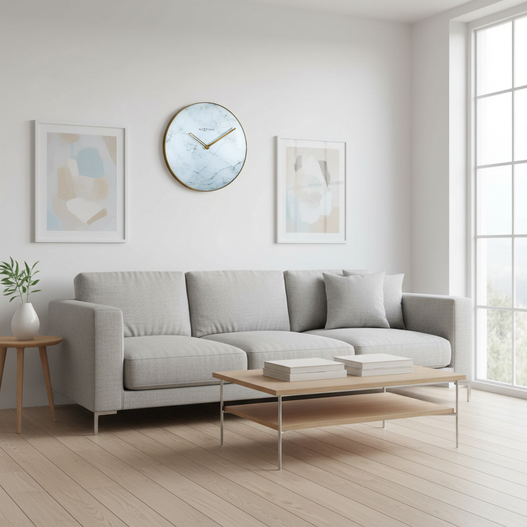 Wandklok marble glas rond Ø 40 cm - wit en grijs blauw