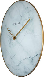 Wandklok marble glas rond Ø 40 cm - wit en grijs blauw