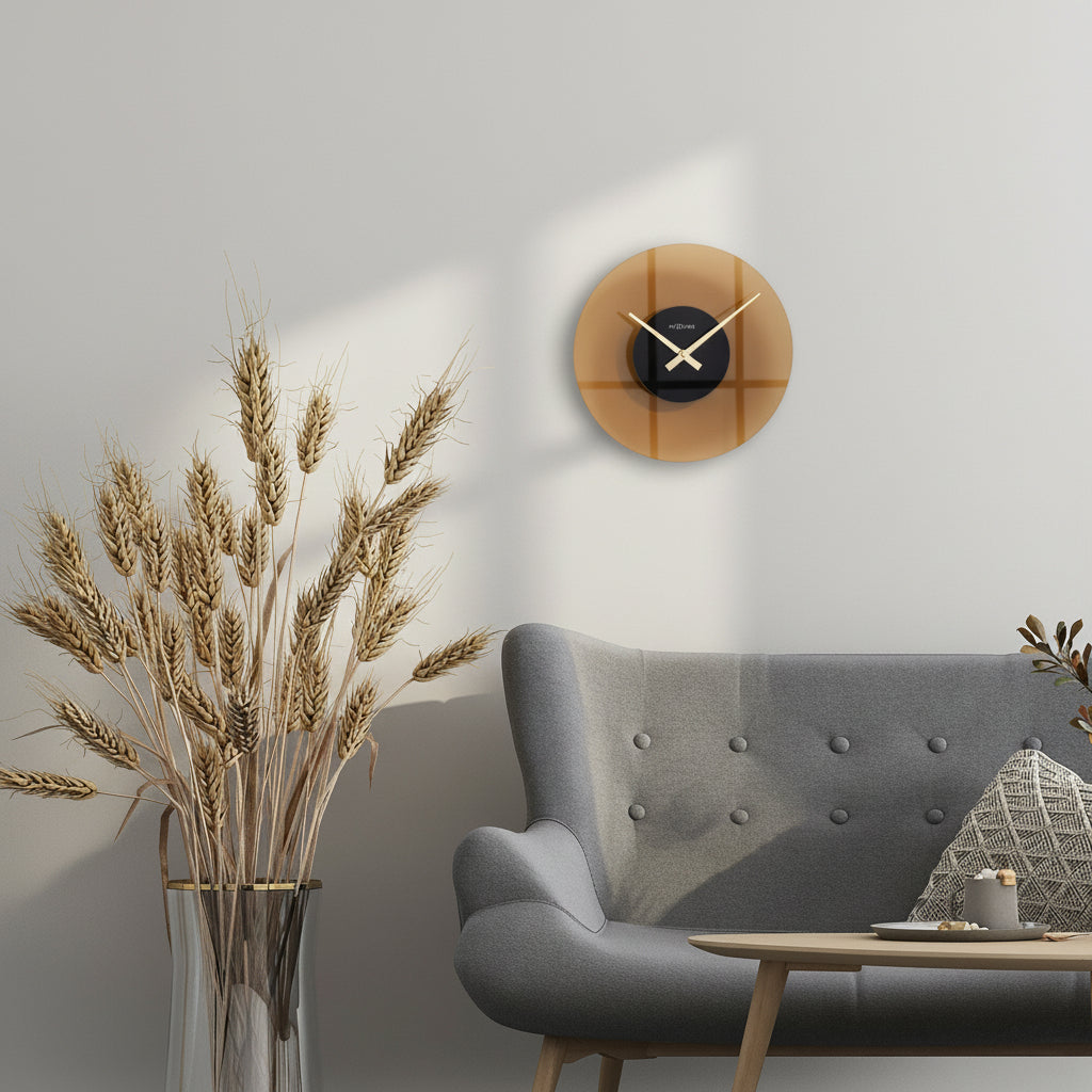 Design zwevend wandklok van glas en geluidloos Ø 40 cm - goud bruin of grijs