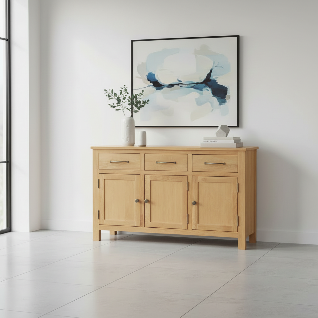 Dressoir buffetkast 3-deurs met lades van massief eiken hout - bruin