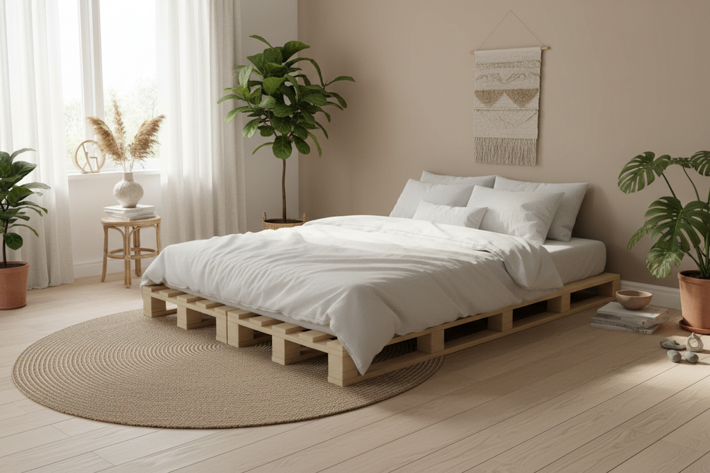 Pallet bedframe van massief grenen hout - meerdere kleuren