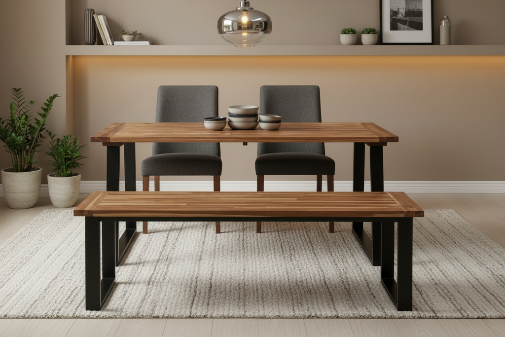Eettafel van massief Acacia hout en metaal met natuurlijke randen 180 cm - bruin en zwart