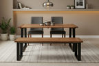 Eettafel van massief Acacia hout en metaal met natuurlijke randen 180 cm - bruin en zwart