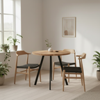 Kleine ronde eettafel van massief hout en staal 80 cm - bruin en zwart