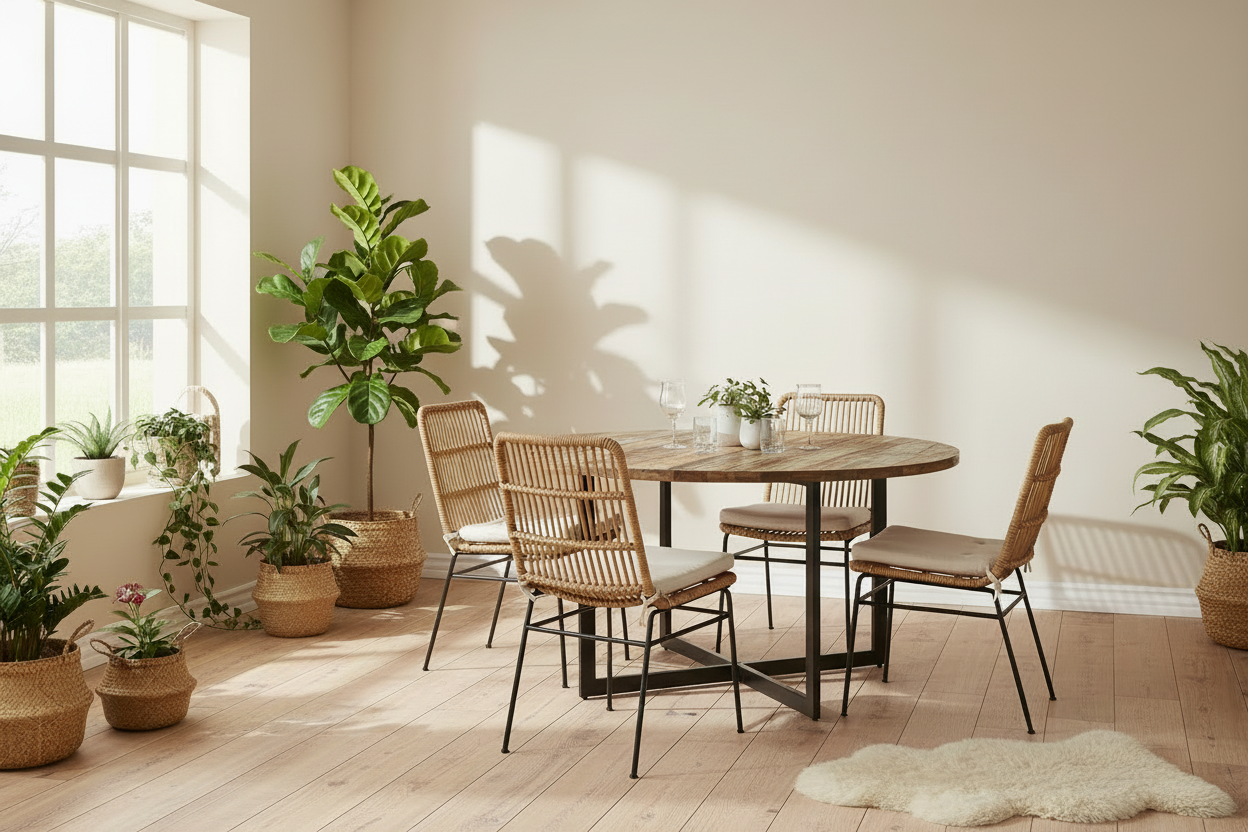 Design ronde eettafel van massief mango hout en metaal 110 cm - bruin en zwart