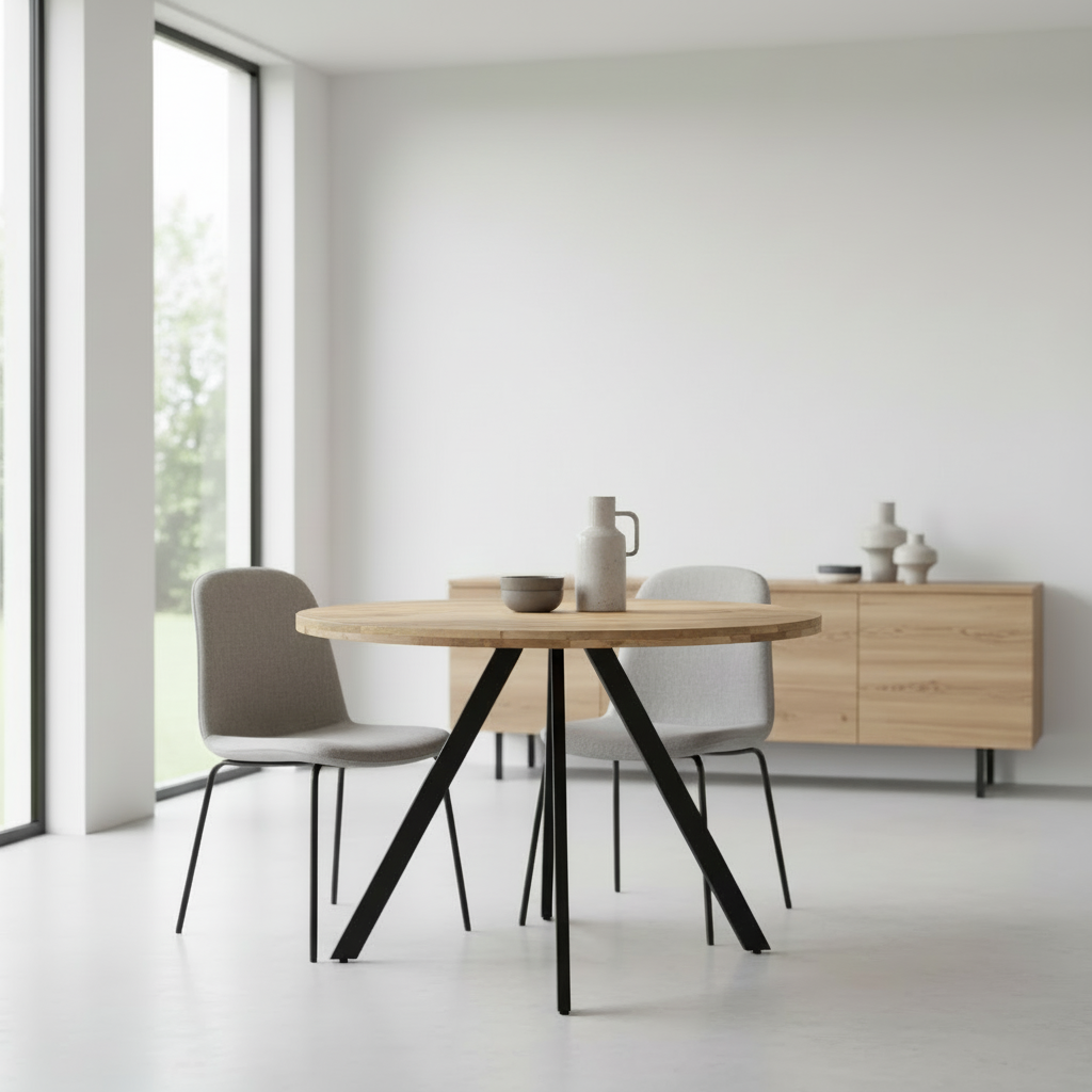 Ronde eettafel van massief mango hout en staal 110 cm - bruin