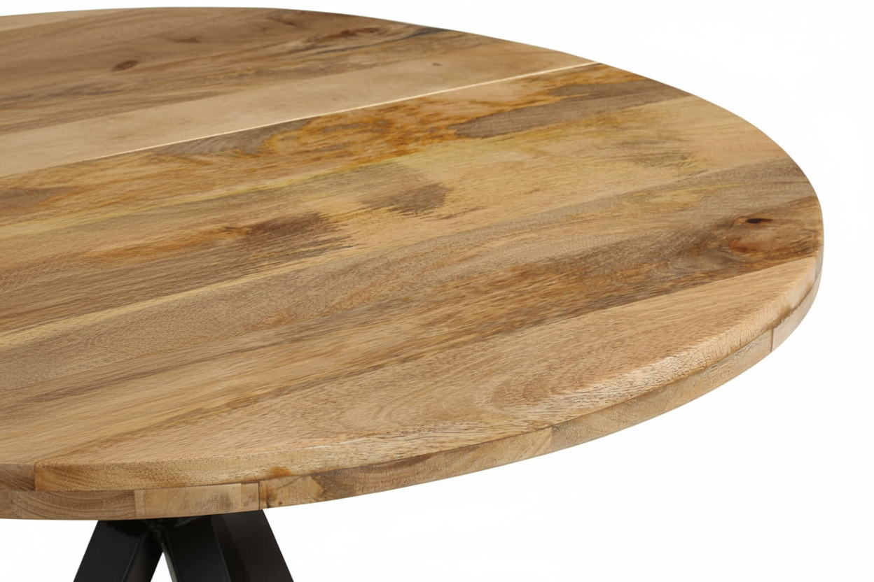 Ronde eettafel van massief mango hout en staal 110 cm - bruin