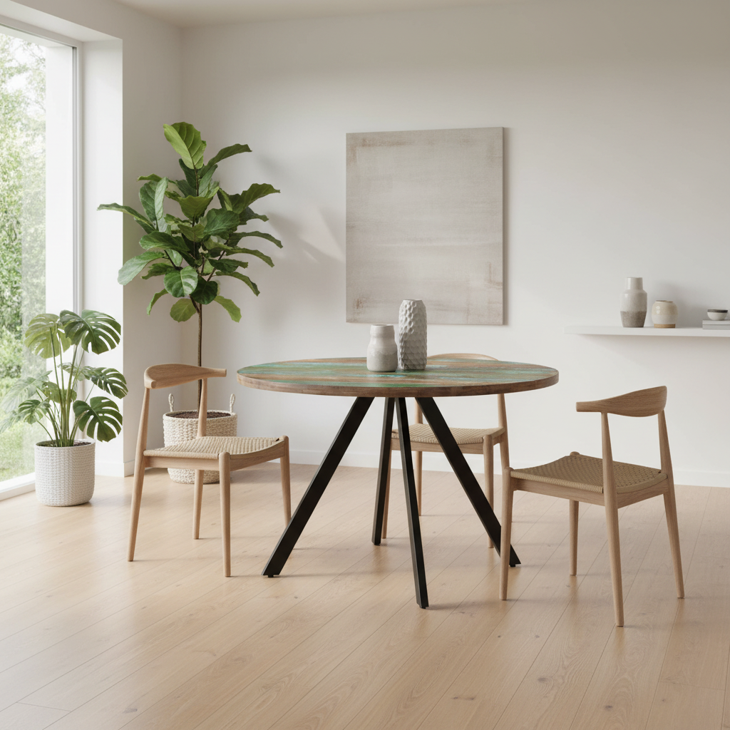Ronde eettafel van massief mango hout en staal 110 cm - bruin