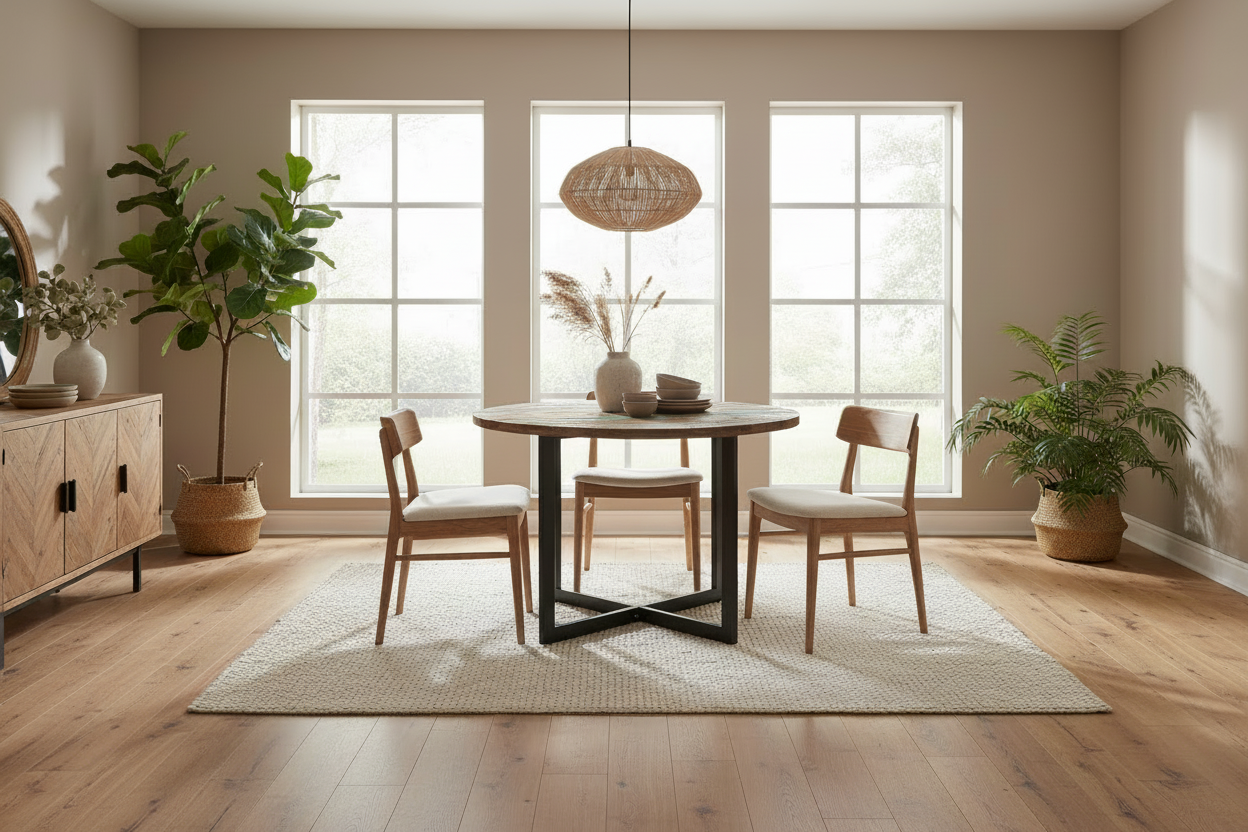 Design ronde eettafel van massief mango hout en metaal 110 cm - bruin en zwart