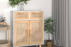 Dressoir 60X30X75 Cm Massief Grenen Hout En Rattan