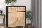 Dressoir 60X30X75 Cm Massief Grenen Hout En Rattan