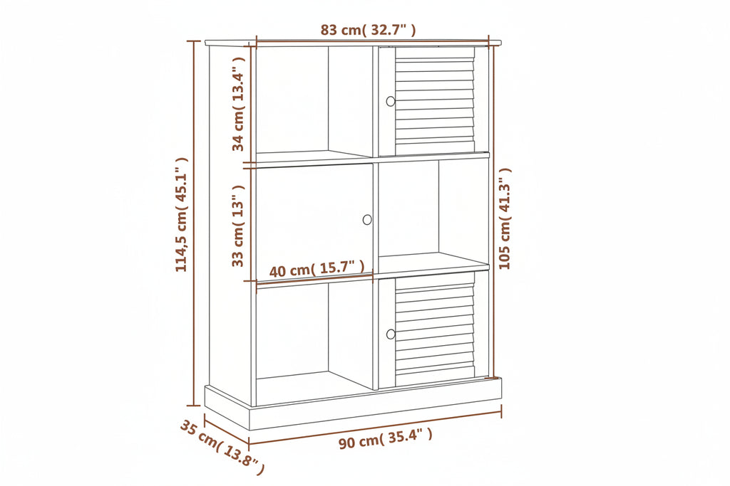 Boekenkast Vigo 90X35X114,5 Cm Massief Grenenhout