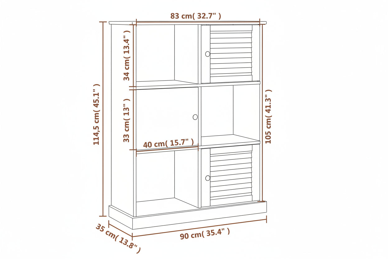 Boekenkast Vigo 90X35X114,5 Cm Massief Grenenhout