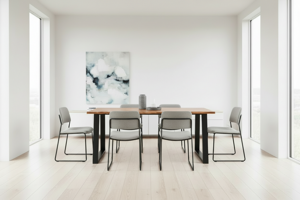 Eettafel van massief Acacia hout en staal - bruin en zwart