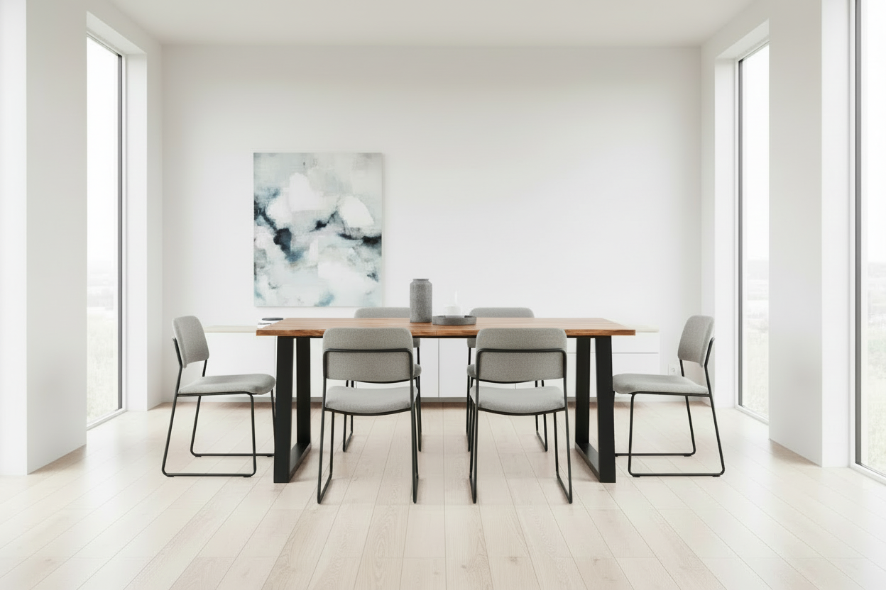 Eettafel van massief Acacia hout en staal - bruin en zwart