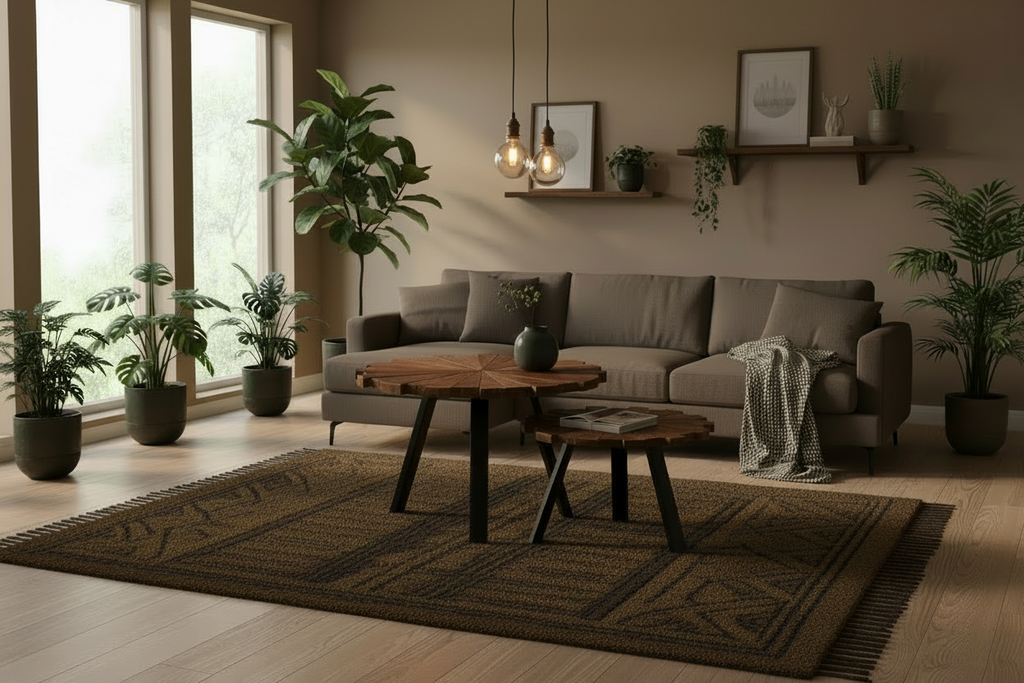 2 salontafels set van massief gerecycled hout en metaal- bruin en zwart