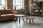 2 salontafels set van massief gerecycled hout en metaal- bruin en zwart