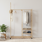 Design kledingrek met opbergruimte en wielen - bamboe