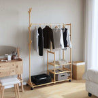Kledingrek Met Schappen En Wielen 100X38X175,5 Cm Bamboe