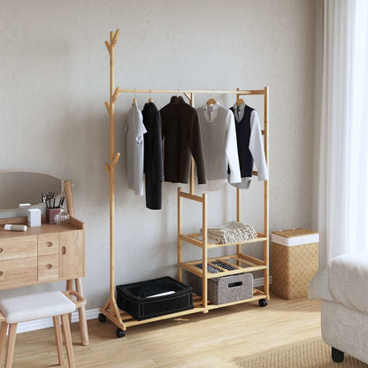 Kledingrek Met Schappen En Wielen 100X38X175,5 Cm Bamboe