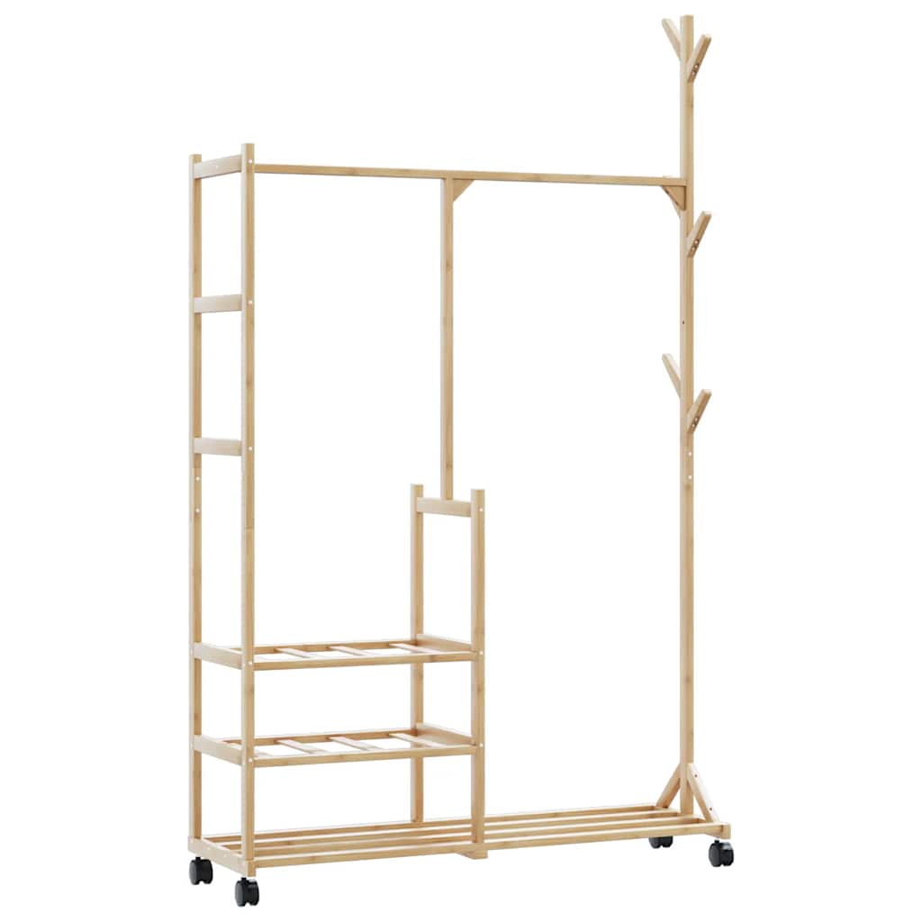 Kledingrek Met Schappen En Wielen 100X38X175,5 Cm Bamboe