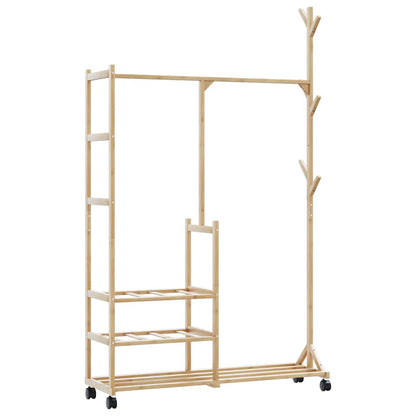 Kledingrek Met Schappen En Wielen 100X38X175,5 Cm Bamboe