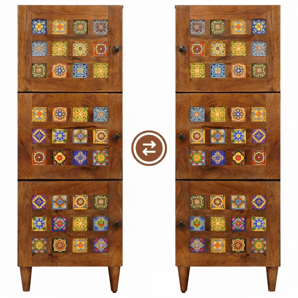 Hoge Kast 40 X 33 X 110 Cm Massief Mango Hout