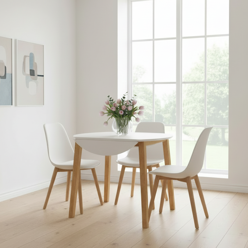 Compact inklapbare ronde eettafel van massief rubber hout 90 cm - meerdere kleuren