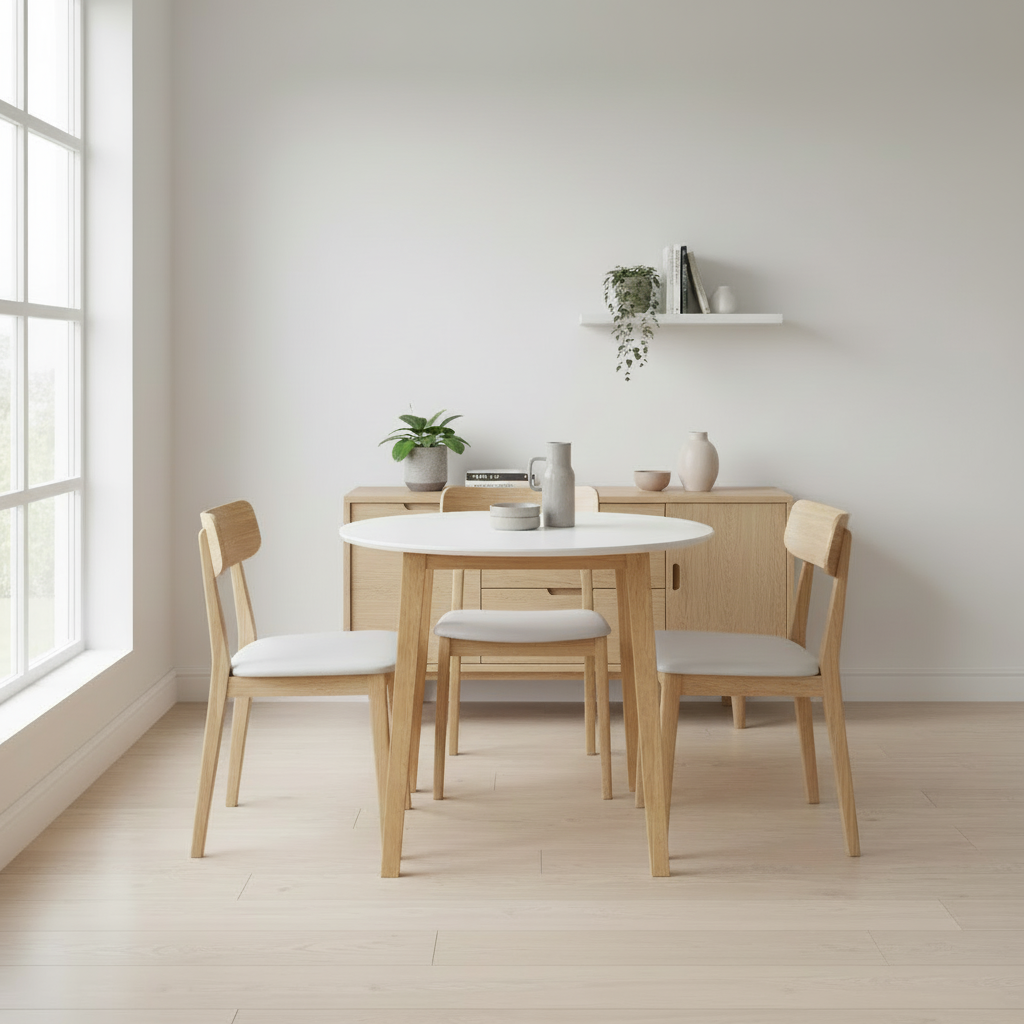 Compact inklapbare ronde eettafel van massief rubber hout 90 cm - meerdere kleuren