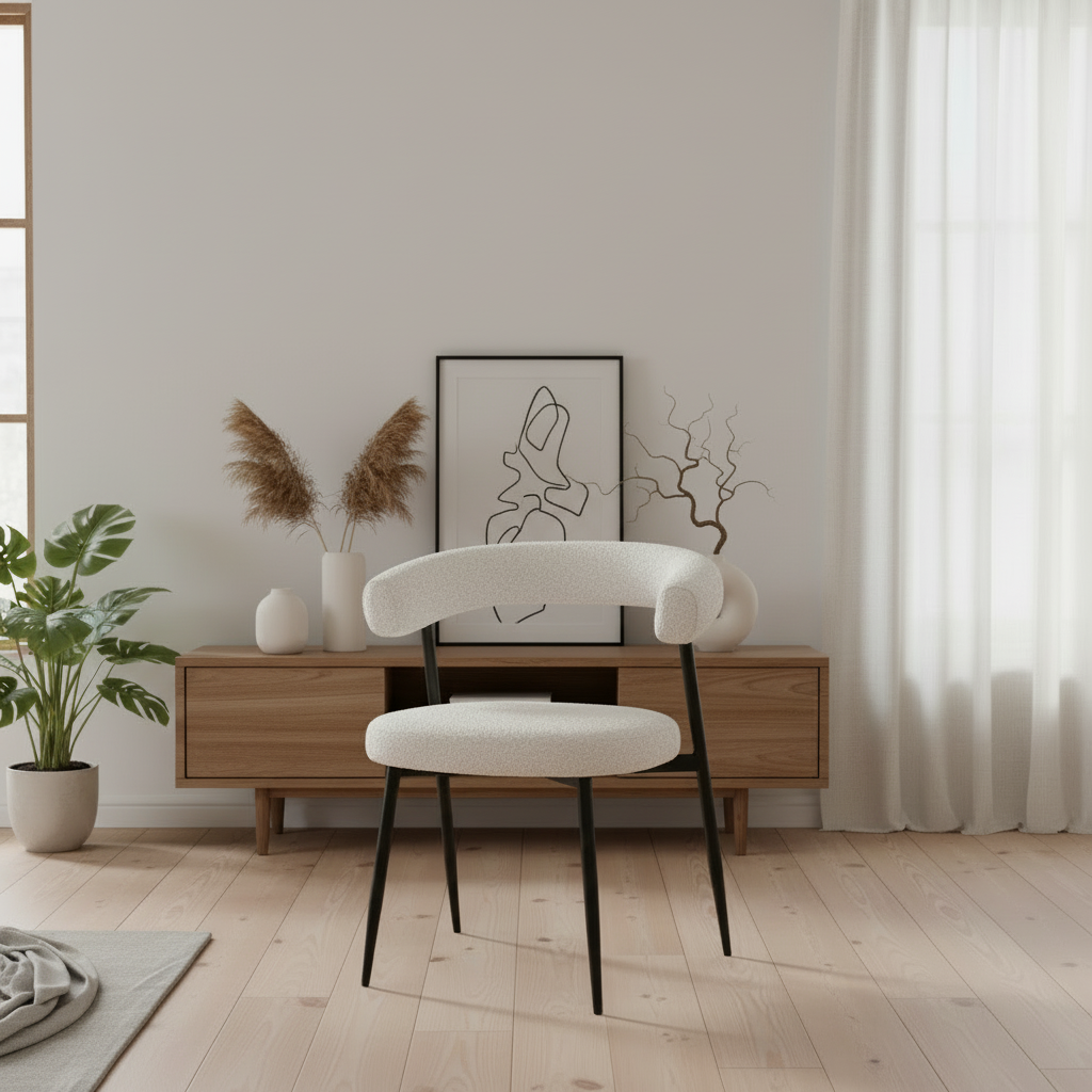 Design Japandi stoel chenille stof en metalen onderstel - meerdere kleuren