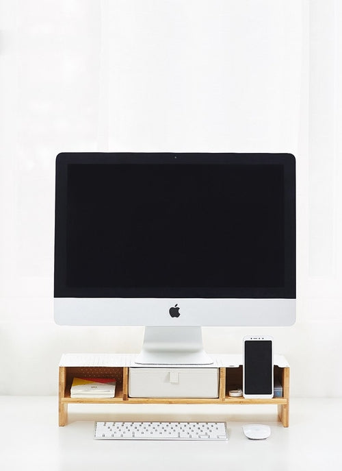 Ergonomische monitor standaard en toetsenbord opberglade - bamboe