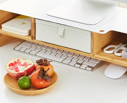 Ergonomische monitor standaard en toetsenbord opberglade - bamboe