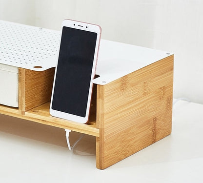 Ergonomische monitor standaard en toetsenbord opberglade - bamboe