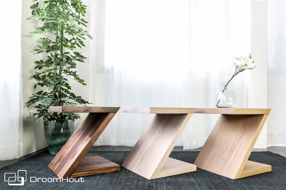 Bijzettafel Madrid massief eiken hout of noten hout - meerdere houttinten