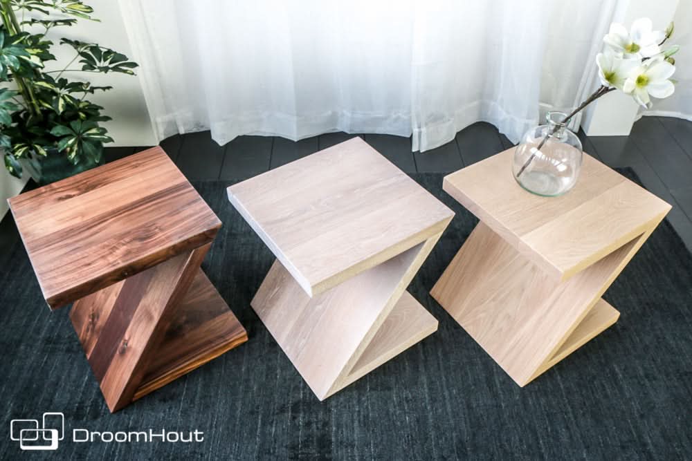 Bijzettafel Madrid massief eiken hout of noten hout - meerdere houttinten