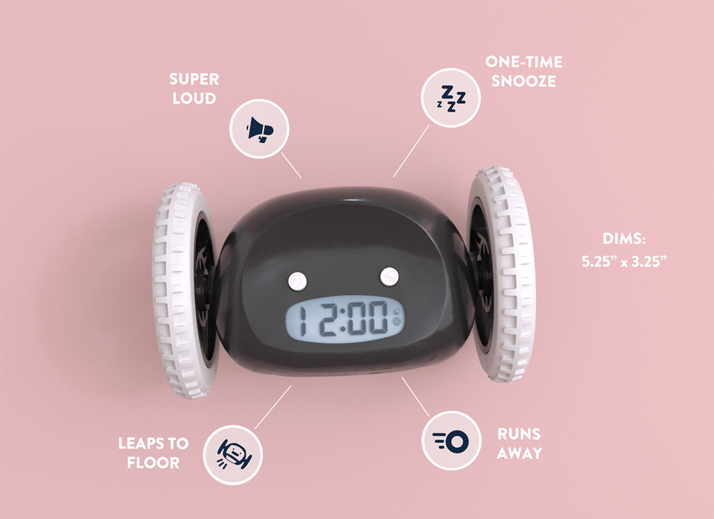 Digitaal alarm wekker op wielen - zwart