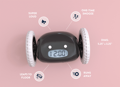 Digitaal alarm wekker op wielen - zwart